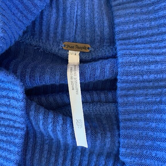 Free People Blue Bell Combo Sweater Women’s XS Ribbed Blue Fair Isle Mock Neck - Picture 9 of 14